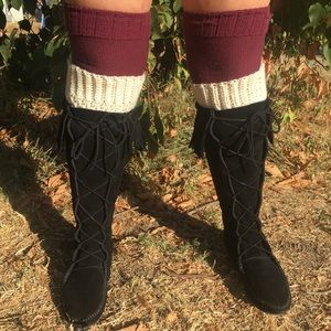 Minnetonka Black Suede Laceup Kneehigh Boots